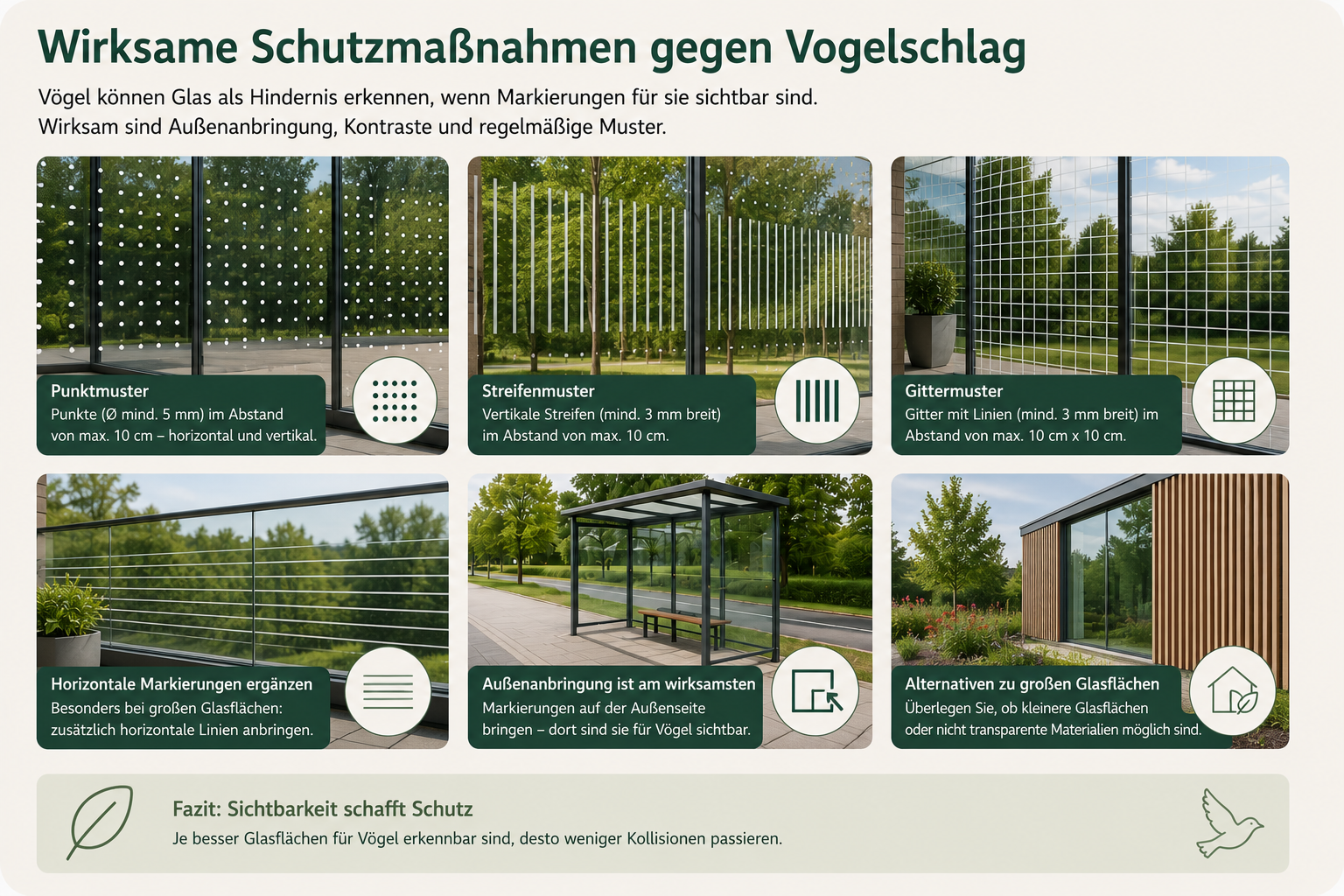 Vogelschutzmarkierung auf einer Glasfläche